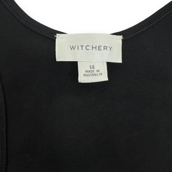 Witchery Black Bodycon Sleeveless Tank Dress Ruched Scoop Neck Racerback Medium - Picture 7 of 8